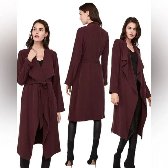 Express Cabernet Soft Drape Belted Trench Coat Size XS - Picture 1 of 15